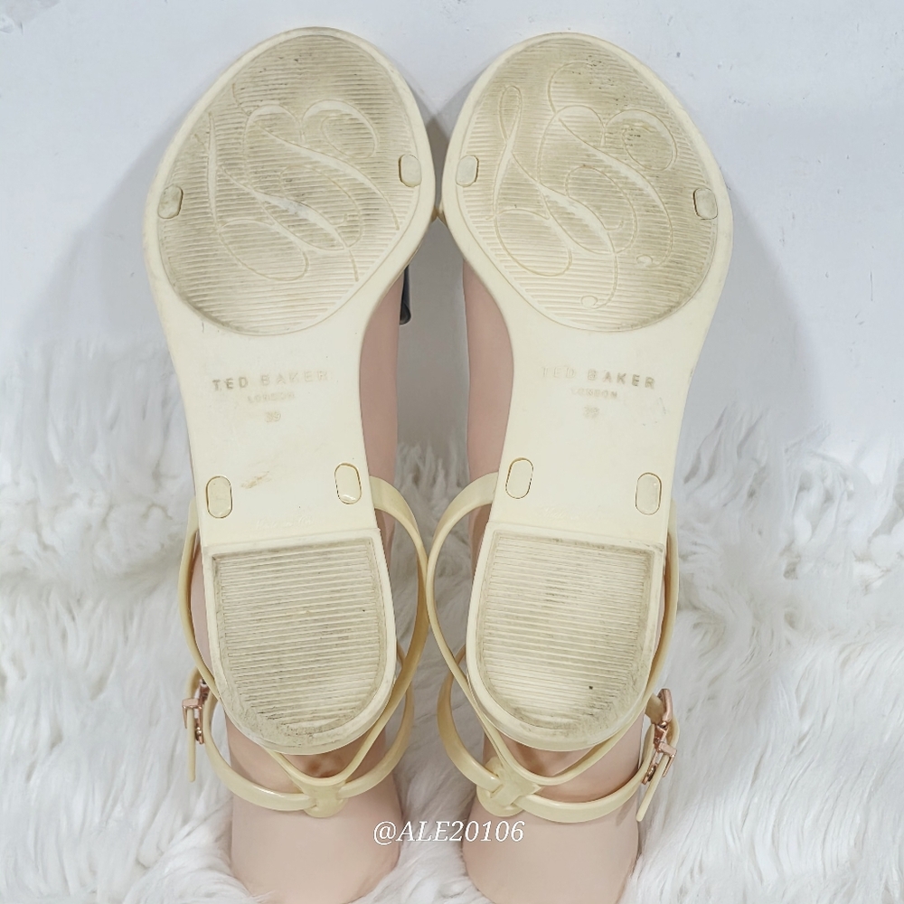 Ted Baker Louwla Jelly Sandals Women Size 39 Beige Black Bow Ankle Strap. - Picture 12 of 13